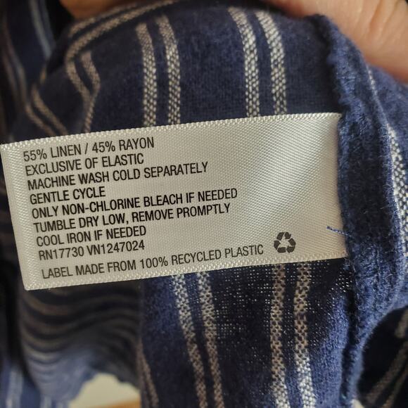 Universal Thread Navy White Striped Smocked Linen Blend Midi Dress W's Large - Picture 11 of 11